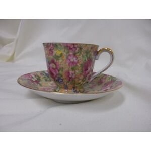 Vintage M.B. Chintz Tea Cup and Saucer Set Made in Occ Japan Floral Gold Rim